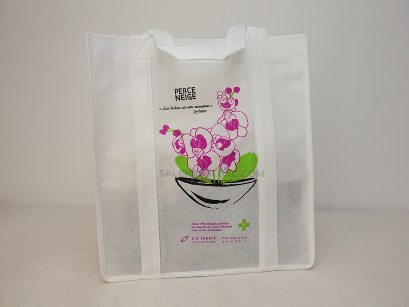 PP non woven bag handles along main face silk printing